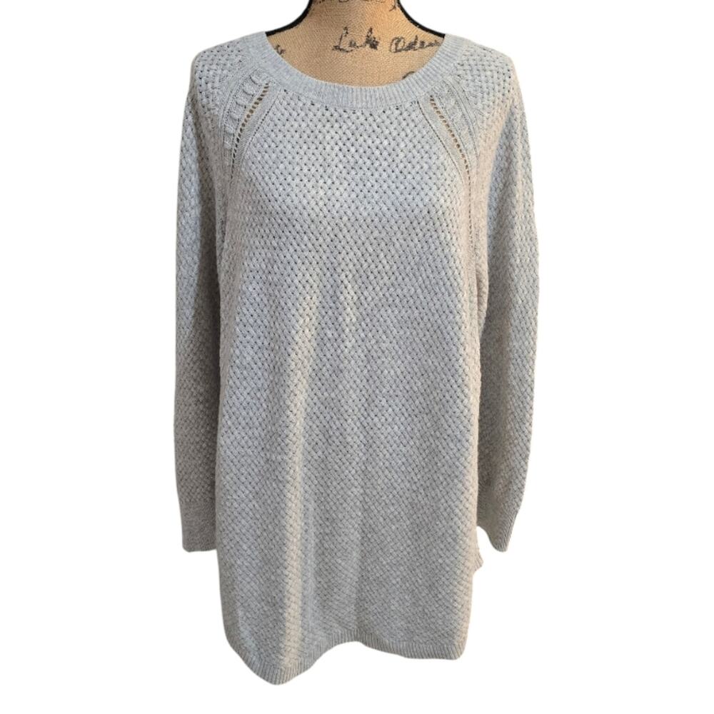 ANN TAYLOR Loft Light Grey Waffle Weave Cotton wool Blend Tunic Length Sweater
